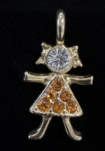 K.I.S. USA Charm Pendant Girl Kid Citrine Birth Month November ~1” Tall - Picture 1 of 2