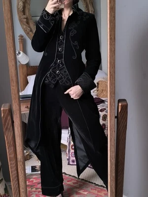 UNICO Velluto Vintage TAILCOAT Donna Nero Gotico Steampunk 10 12 M - Immagine 1 di 4
