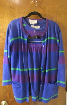 Adrienne Vittadini 3-Piece Knit Woman's Set ~ Blue Striped Skirt/Top/Jacket Sz S - Image 1 of 4