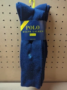 POLO RALPH LAUREN MEN'S CREW Dress SOCKS SIZE 10-13 NAVY 4 Pairs Polyester New - Picture 1 of 10