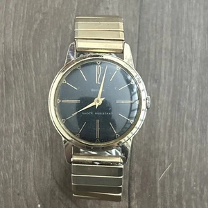 Reloj de pulsera Westclox de colección para hombre manual tono dorado cara negra - Imagen 1 de 5
