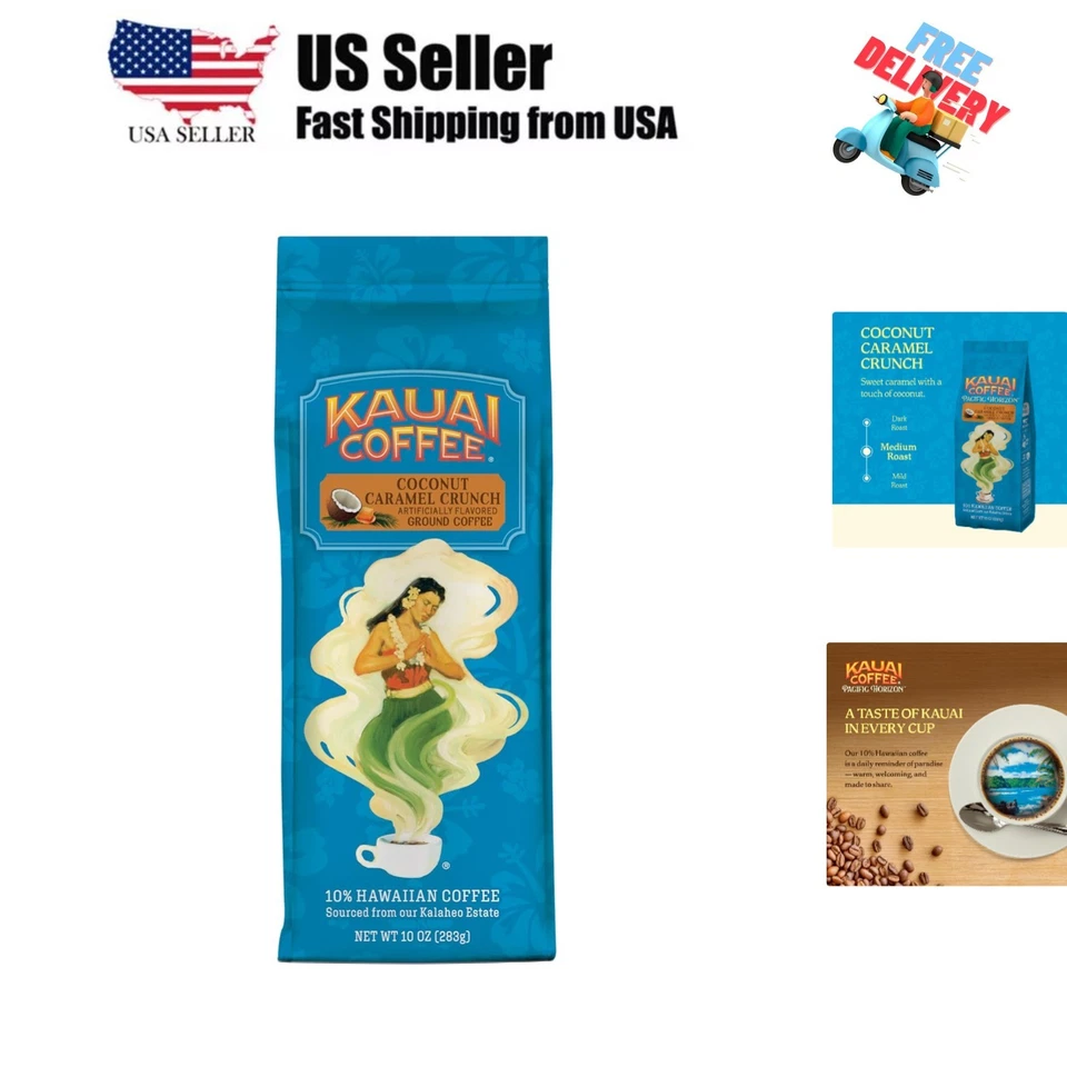 Kauai Coffee Coconut Caramel Crunch Ground 10 Ounce