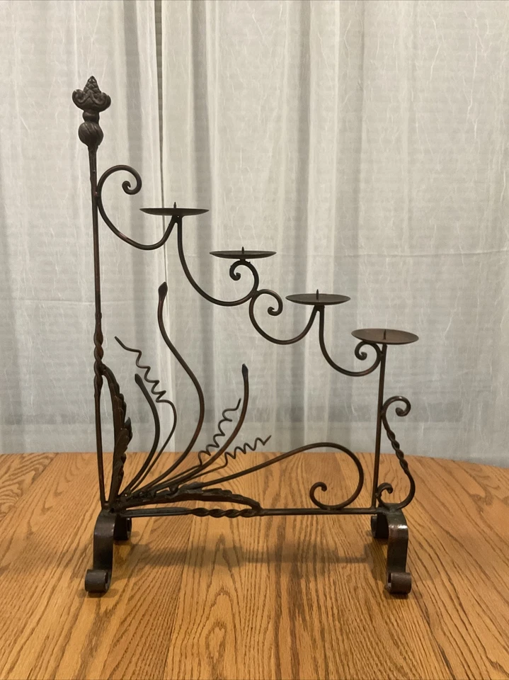 Candelabro de hierro forjado marrón de colección soporte de exhibición 4 luces ART DECO Foto 1 de 4