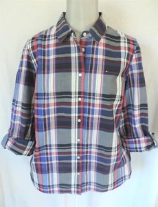 Camisa para mujer Tommy Hilfiger a cuadros con rollo de iris talla: L - Imagen 1 de 7
