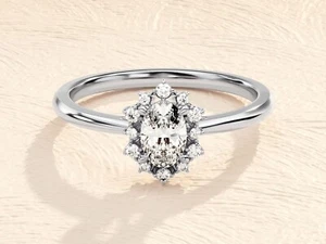 Women's Engagement Ring 14K White Gold Plated 2Ct Oval Cut Lab-Created Diamond - Picture 1 of 5