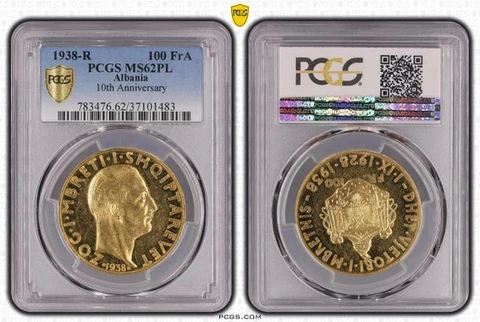 1932 R GOLD ALBANIA 100FrA PCGS MS 62 PL Cover