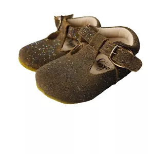 Monkey Feet Baby Girls Leather Brown Glitter Buckle Shoes 6-12 Months - Picture 1 of 7