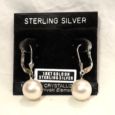 Brincos de pérola com gota de prata esterlina ouro 18 quilates elementos cristalizados Swarovski - Imagem 1 de 2
