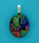 DICHROIC GLASS CAB, DARK BLUE, GREEN, PINK TEAL AND DARK RED, SILVER PLATED BAIL