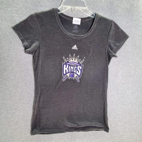 Sacramento Kings Women Top M Gray Adidas  Short Sleeve Logo Graphic Tee READ Cover