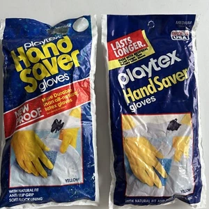 2 Pair Playtex HandSaver Gloves 1983 Neoprene Yellow Medium VTG New Old Stock - Picture 1 of 6