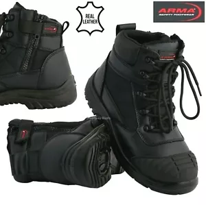 Herren ARMA S3 schwarz Lederschuh Stahl Zehenpartie Kappe wasserdicht Knöchel Arbeit Sicherheitsstiefel - Bild 1 von 3