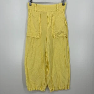 YFB Pantalone Lino Donna Taglia S Giallo Gamba Larga Relax Spiaggia Cropped - Foto 1 di 9