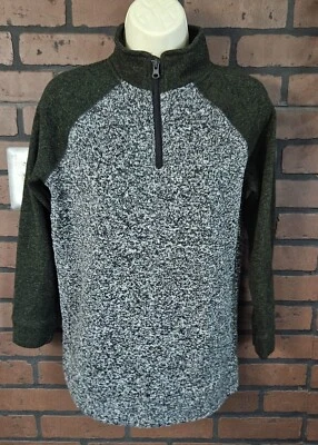 Usado en Excelente Condición Niños XL (14/16) Antiguo Azul Marino NEGRO Y VERDE 1/4 Cremallera Suéter Suéter Foto 1 de 4