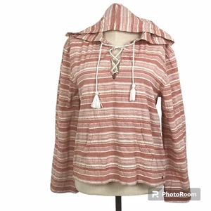 Roxy Lightweight Hoodie Women’s Size L Peach Multicolor Striped Kangaroo Pocket - Picture 1 of 14