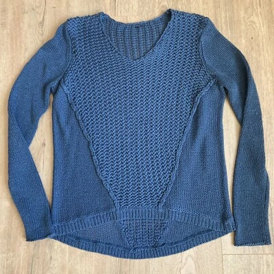 Vintage Havana Sweater V Neck Denim Blue Open Knit Long Sleeve Womens Size S Top - Image 1 of 4