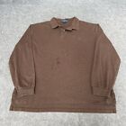 RALPH LAUREN POLO Shirt Mens Large Brown Long Sleeve Green Pony Rugby (10993)*