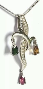 GENUINE & SOLID 925 Pure STERLING SILVER Gem Tourmaline Gemstone Pendant - Picture 1 of 3