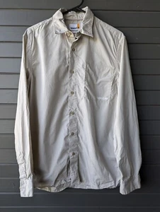 Timberland Grey Size M Slim Fit Basic Long Sleeve Logo Mens Button Shirt Beige - Picture 1 of 4