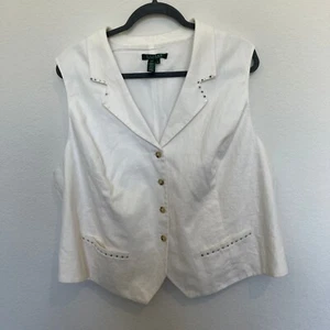 Lauren Ralph Lauren Women's 100% Linen Vest White 2X Classic Breathable Oldmoney - Picture 1 of 8