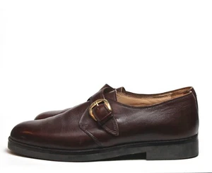 Mens VTG Charles Jourdan Brown Embossed Leather Monk Strap Shoes Almond Toe 7.5E - Picture 1 of 9
