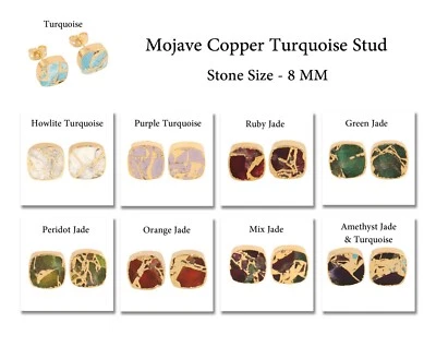 Minimalist Mohave Copper Jade Quartz Gold Electroplated Push Back Stud Earrings - Image 1 of 4
