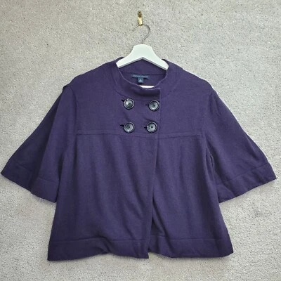 Suéter feminino Banana Republic XL roxo mistura de lã peito duplo botões grandes - Imagem 1 de 4