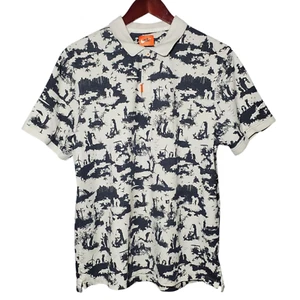 Nike Poloshirt Herren L Schwarz Weiß AOP Allover Print Golfszene British Open - Bild 1 von 7