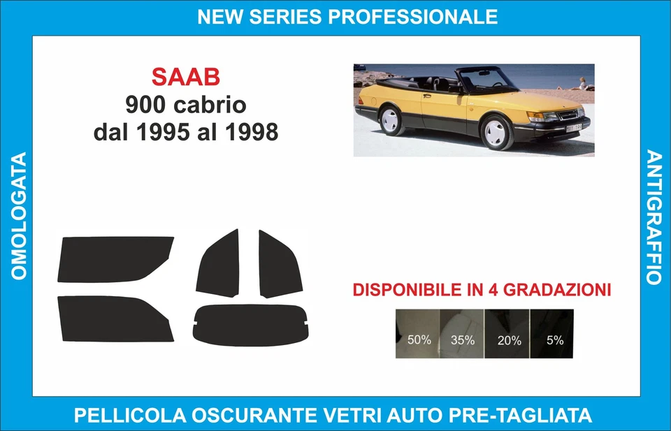 pellicole oscuranti vetri saab 900 cabrio dal 1995-1998  kit completo - Imagen 1 de 1