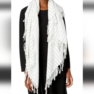 NWT Eileen Fisher Organic Cotton Running Stitch Stripe Scarf Bone - Picture 1 of 2