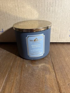 Bath & Body Works Mahagoni Teakholz große 3-Docht-Kerze White Barn 14,5 Oz. neu - Bild 1 von 5