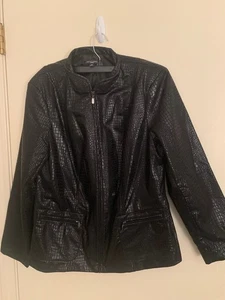 Notations Womens Jacket Snake Print Black Mandarin Collar Full Zip Lined 1X - Picture 1 of 7
