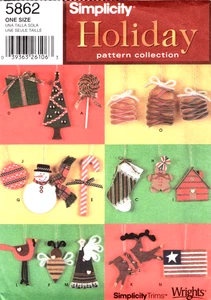 Christmas Ornaments Simplicity Holiday Sewing Pattern 5862UNCUT - Picture 1 of 2