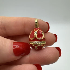 Colgante Huevo Decorativo Ruso Vintage Esmalte Rojo Pergamino Trabajo Regalo - Imagen 1 de 6