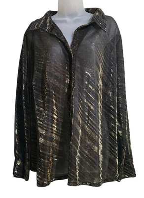 Venezia джинсы 22/24 блузка черное золото длинным рукавом новый на пуговицах винтажный чистый - Изображение 1 из 4