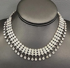 Vintage Rhinestone Necklace Clear Dangles 17" - Picture 1 of 14