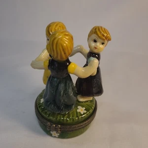 Vintage Children Dancing Porcelain Hinged Trinket Box - Picture 1 of 6
