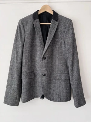 Topman Blazer Mens Size 42 Polyester Wool Blend Grey Herringbone Tweed Jacket - Image 1 of 4