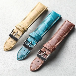 Correa de reloj de lujo de 20 mm Cro.co.dile hecha a mano de alta gama azul amarillo - Imagen 1 de 27