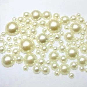 500pcs Ivory Acrylic Round Half Pearl Assorted Size 4mm-12mm FlatBacks Scrapbook - Picture 1 of 4