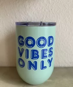 Bicchiere da vino senza stelo tazza da viaggio caffè con coperchio solo buone vibrazioni - Foto 1 di 5