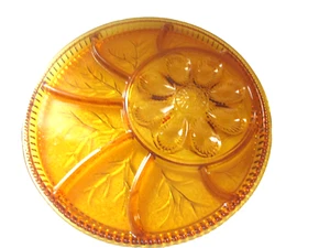 Vintage Imperial Amber Glass Tree of Life Deviled Egg Relish Tray 13" - Picture 1 of 10