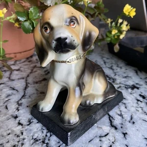 Vintage TILSO Japan Beagle Dog Figurine Wood Stand Chain Collar Puppy 5.25in - Imagen 1 de 9