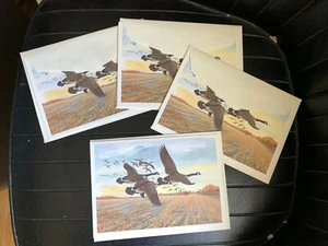 Vintage R Negaard Wildlife notecards set of 4 flying birds geese ducks colored - Picture 1 of 4