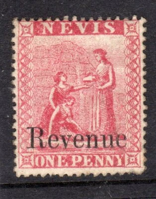 QV Nevis, 1d BRIGHT RED stamp overprinted Revenue, SG F1, MH, 1882 CAT £150 - Image 1 of 2