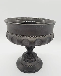 Black Indiana Glass Kings Crown Thumbprint Pedestal Compote Candy Dish - Picture 1 of 10