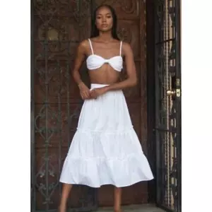 KREQE DU Q Women's Ruffle Tiered A Line Midi Skirt Sz M NWT 298 - Picture 1 of 3