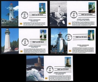 USA, SCOTT # 4146-4150, MPG SET OF 5 FDC COVERS - PACIFIC LIGHTHOUSES, YEAR 2007 - Image 1 of 4