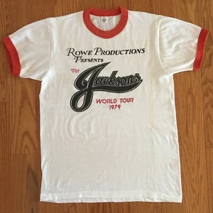 Vtg The Jacksons 1979 World Tour Concert Ringer T Shirt Sz M Michael 5 NOS - Picture 1 of 7