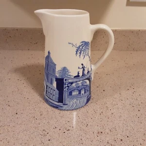 Pottery Barn Green Sophia Scenic 9" Pitcher Blue and White Landscape - Picture 1 of 8